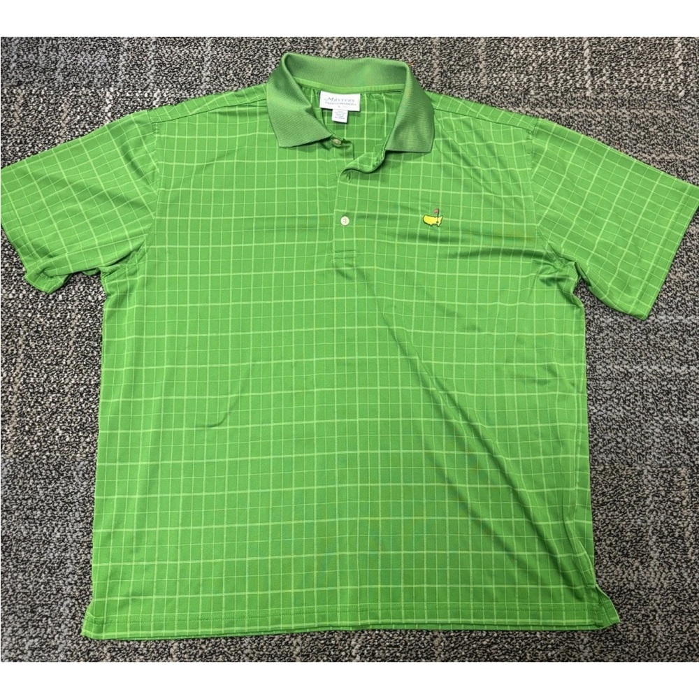 Masters Performance Polo Shirt Mens Large Golf  PGA Green Grid Check